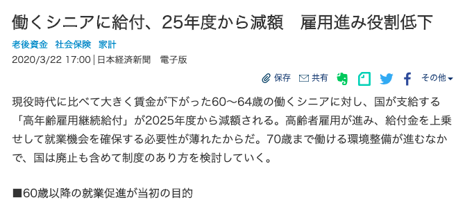 2020年3月21日付日本経済新聞